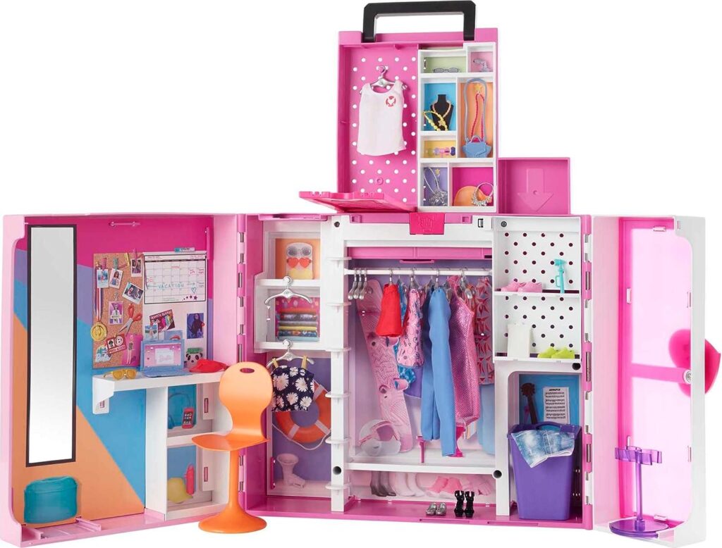 Barbie Dream Closet Playset, 35+ Clothes Accessories Including 5 Complete Looks, Pop-Up Second Level, Mirror Laundry Chute