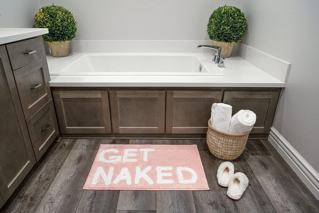 Get Naked Bath Mat - Pink Get Naked Rug - Shower Curtain Set - Funny Bathroom Decor Signs - Peach Bathroom Rugs - Cute Fun Bath Mat - Cool Bathroom Stuff - Blush Pink Bathroom Accessories - Washable