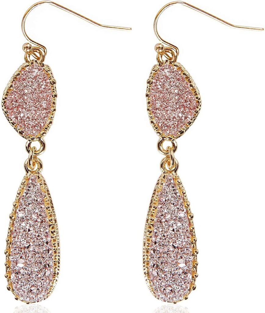 Humble Chic Simulated Druzy Dangle Earrings for Women - Gold, Silver, or Rose Gold Tone Boho Earrings for Women