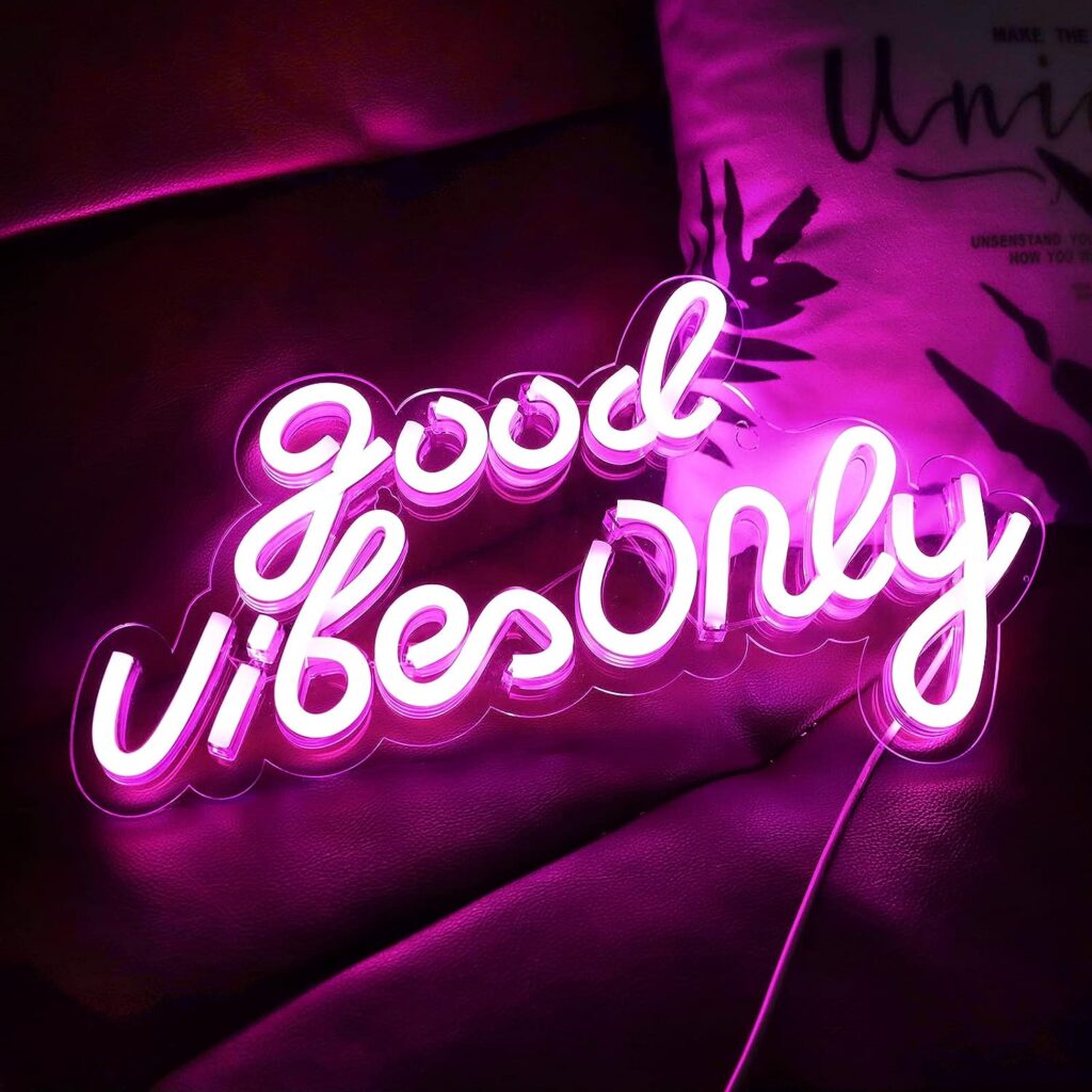 JFLLamp Good Vibes Only Neon Signs for Wall Decor Neon Lights for Bedroom Led Signs Suitable for Living Room Beer Bar Game Room Hotel Birthday Party Restaurant Christmas Led Art Wall Decorative Lights Unique Gift for Lover, 16.5*10 Inch(Pink)