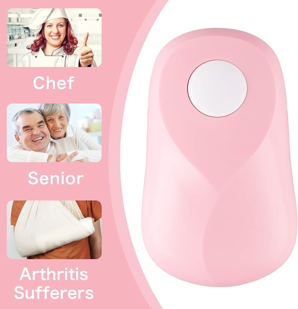 Vcwtty Electric Can Opener, No Sharp Edge, Open Your Cans with A Simple Push of Button, Food-Safe and Battery Operated Can Opener, Kitchen Gifts for Arthritis and Seniors (Mini Peach Pink）